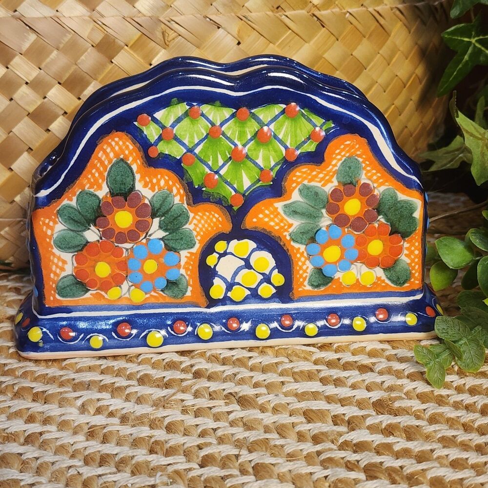 Unique Arte Cruz Lead Free Colorful Talavera Ceramic Napkin Holder Mexico
